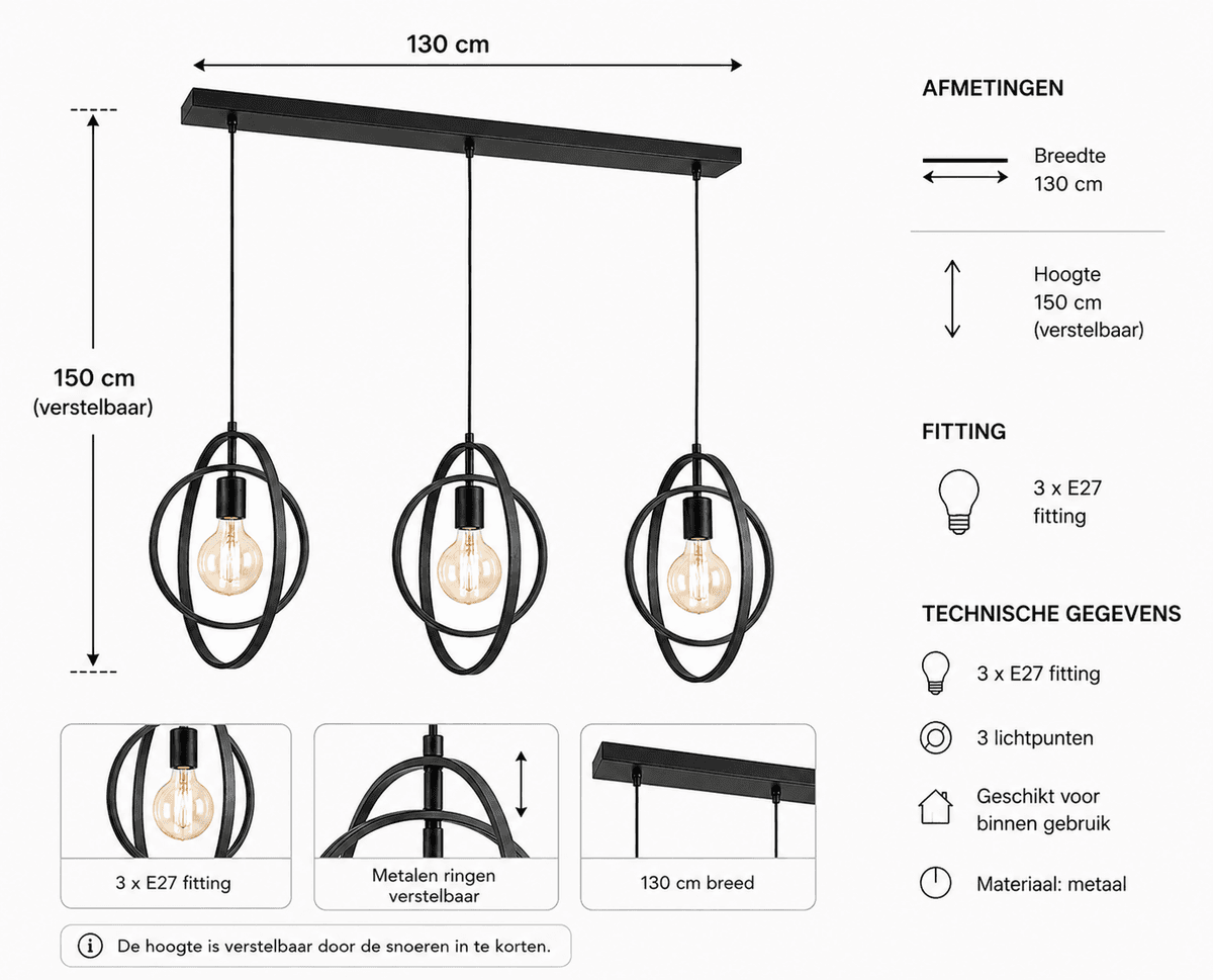 Hanglamp Turner 3L Metaal - 2